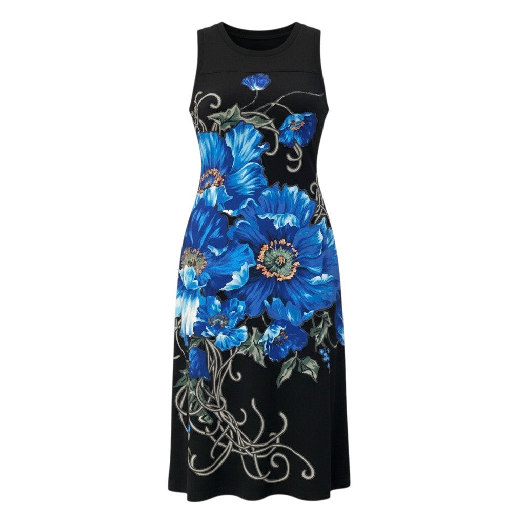 15c5 【美品】 TOKUKO 1er VOL トクコプルミエヴォル ノースリーブワンピース ロングワンピース 花柄プリント ストレッチ レディース 女性服 サイズ9 ブラックu02t