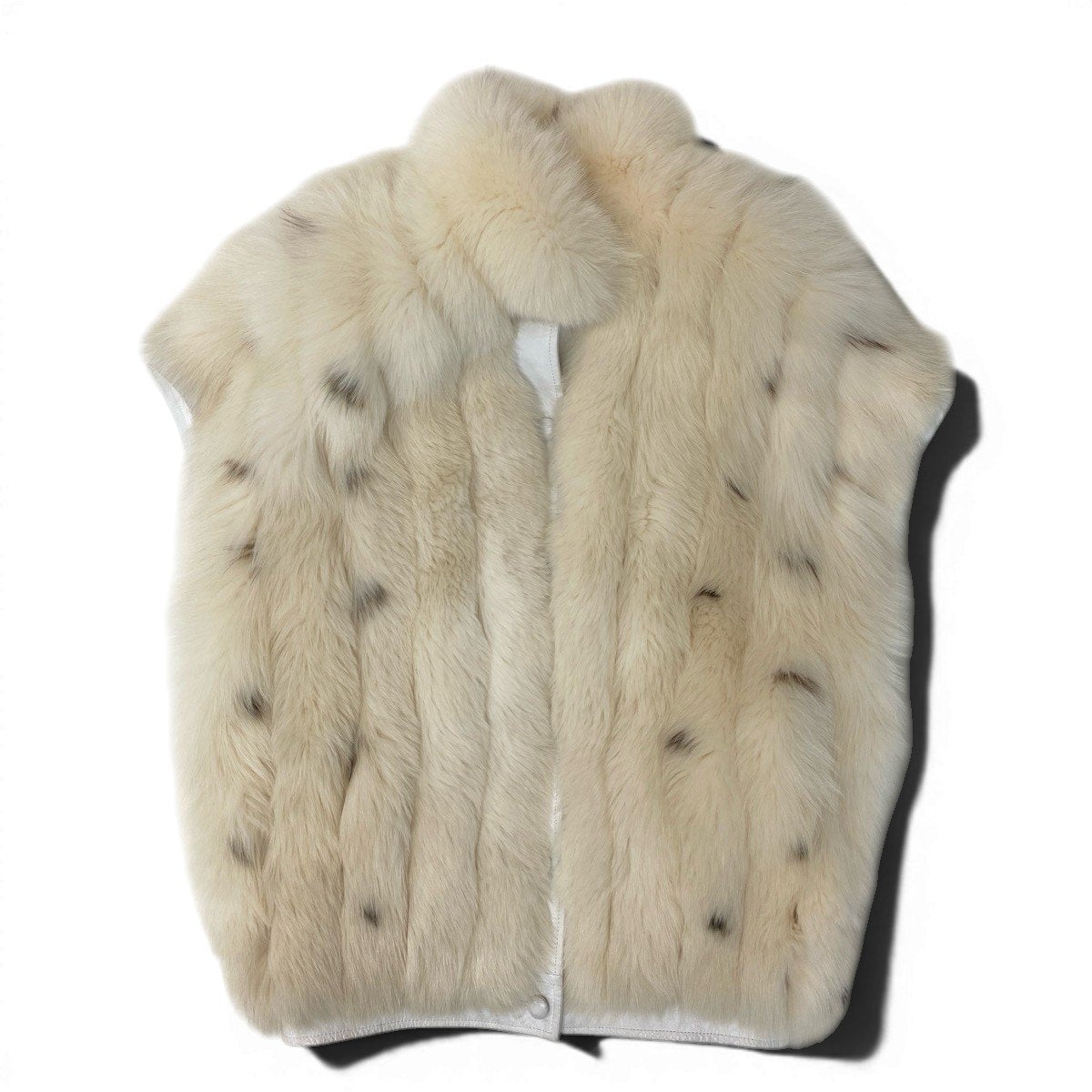 93h8 ブルーフォックス 斑点 ファーベスト サイズF ホワイト 本毛皮 Fox Fur Spotted Vestt18r