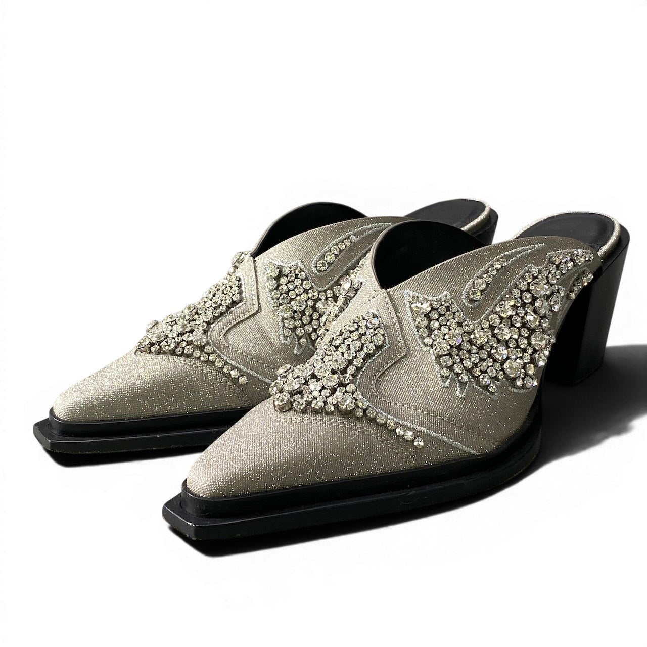 1g7 JIMMY CHOO ジミーチュウ 24ss Cece 60mm グリッターミュール ミドルヒール 36 1/2 シルバー レディースu02t