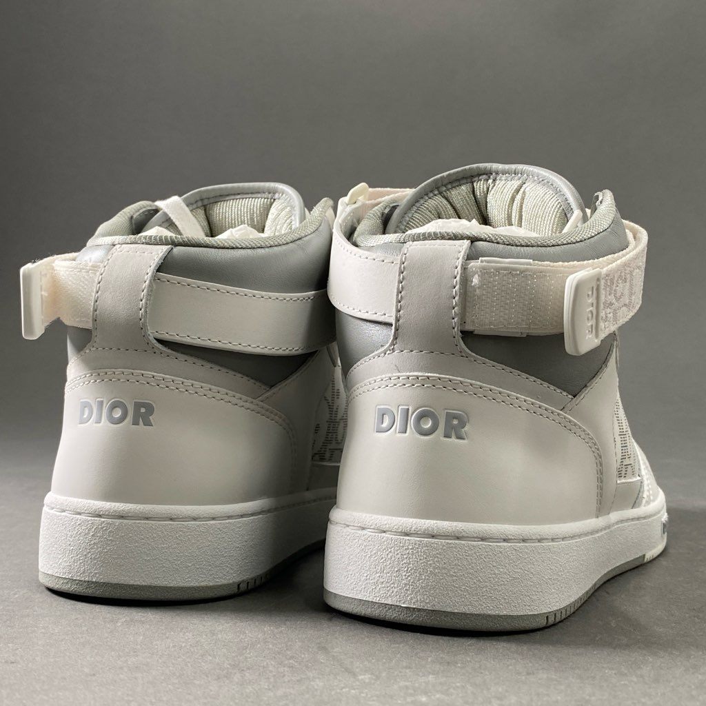 3f6 《未使用保管品》 Dior ディオール MID TOP Oblique Sneakers オブリーク スニーカー 41 ホワイト レザー シューズ 箱付き