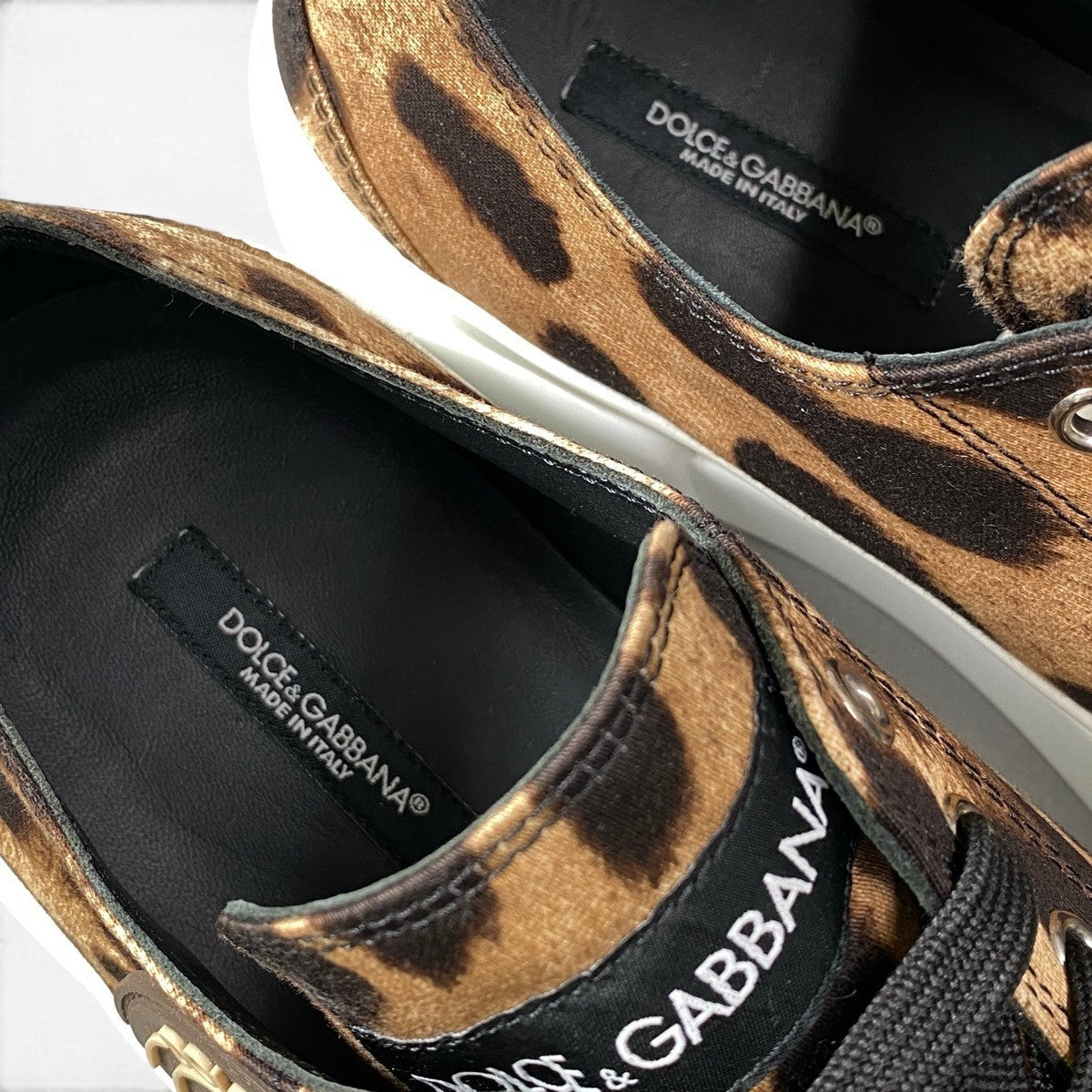 f24 DOLCE&GABBANA ポルトフィーノ ローカットスニーカー DGロゴ レオパード柄 AO743 8サイズ ブラウン系 キャンバス メンズ 男性用o07t