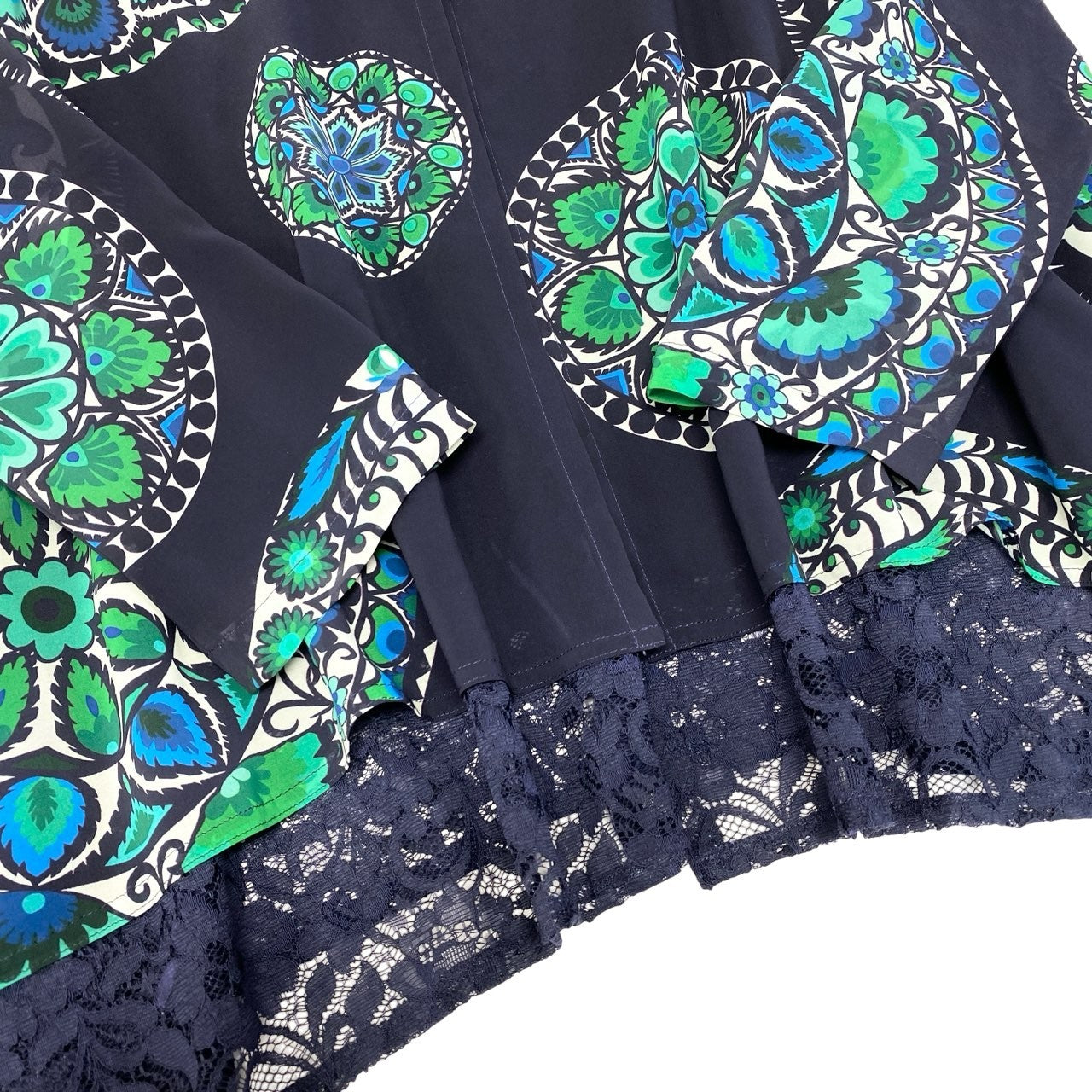 14c5 TOKUKO 1er VOL トクコプルミエヴォル レースカーディガン 薄手 異素材切替 フラワープリント 花柄 レディース 女性服 ネイビー サイズ9u02t