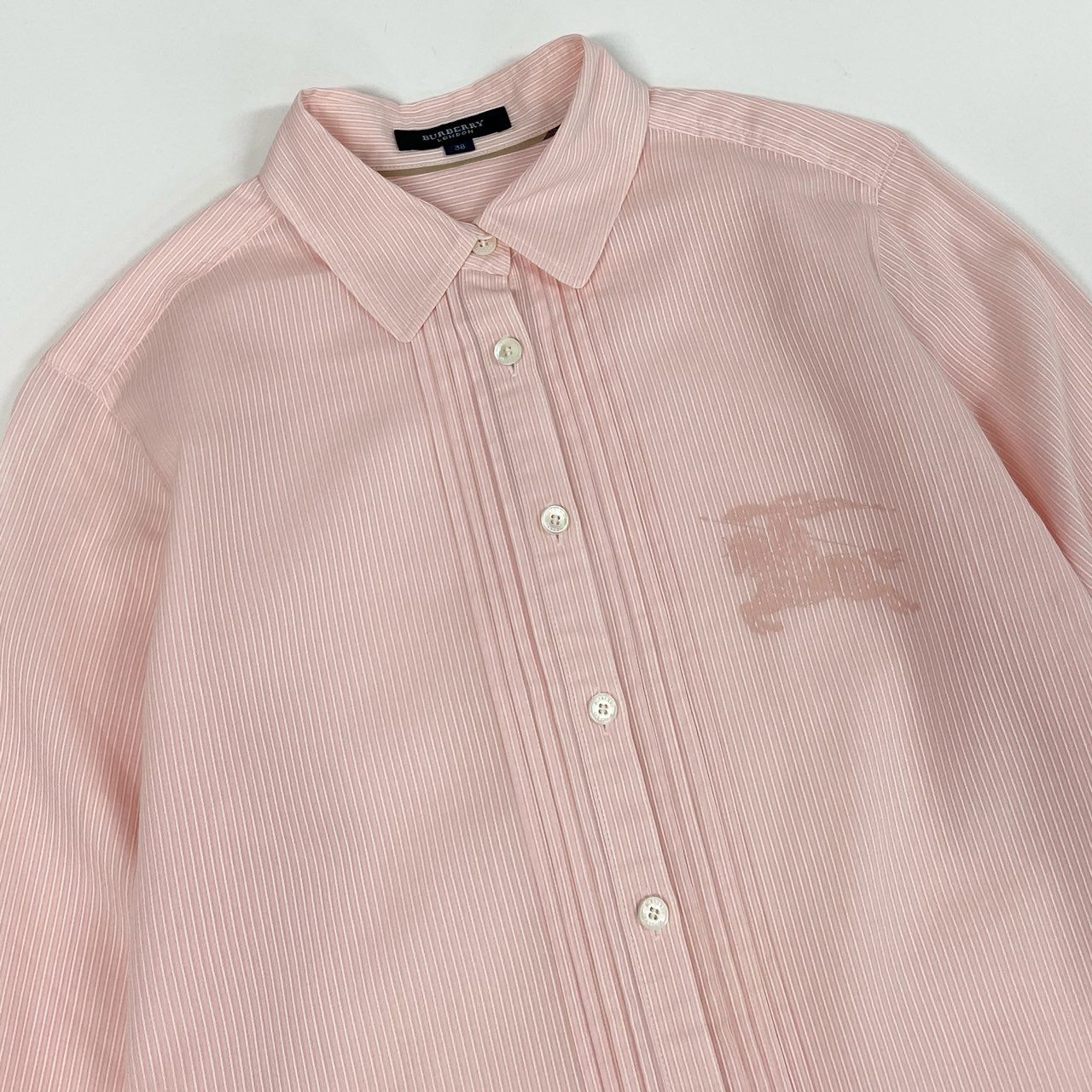 Ib26 BURBERRY LONDON バーバリーロンドン 長袖ブラウス ホースロゴ ストライプシャツ トップス 38 ピンク レディースu02t