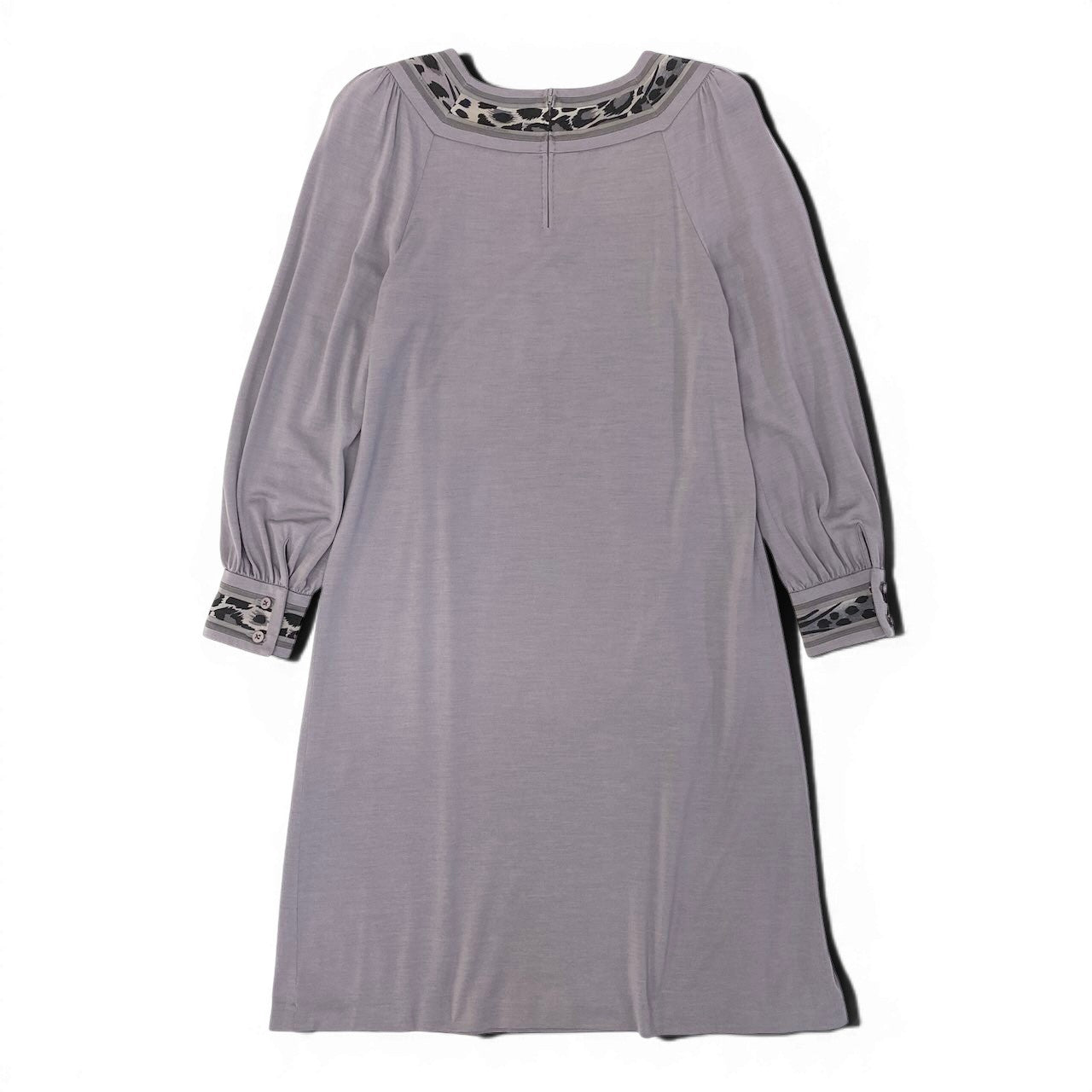 65e7 LEONARD FASHION レオナール スクエアネック 膝丈ワンピース ロングスリーブ サイズL グレー系 レディース 女性服o07t