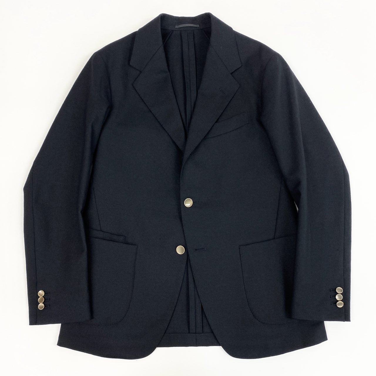 24i25《極美品》 BRITISH MADE ブリティシュメイド テムズ テーラードジャケット 紺ブレザー 真鍮メッキボタン L ダークネイビー ウール メンズu02t