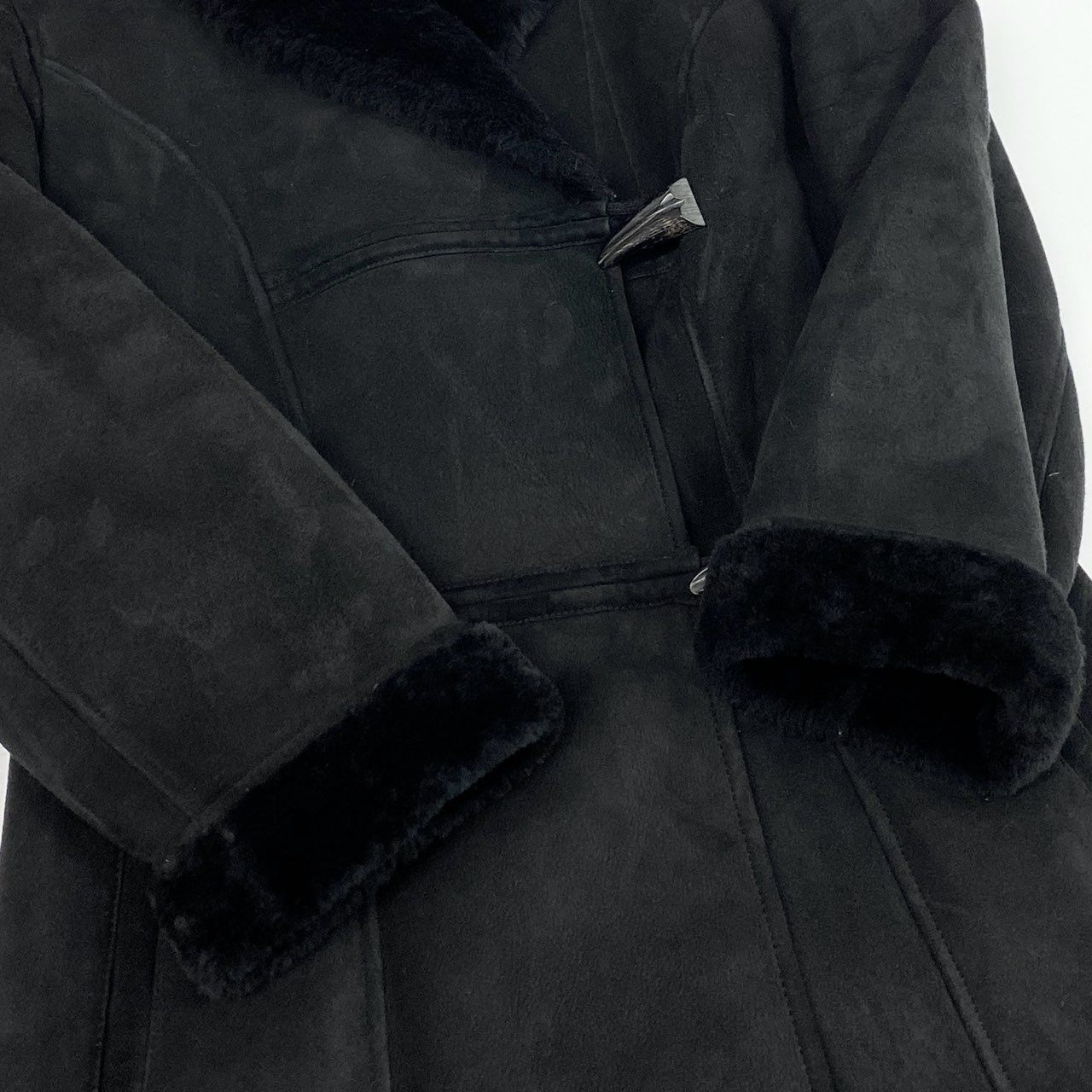 60L16 BALLY バリー ムートンコート レザーコート ダブル トグルボタン 42 ブラック リアルムートン レディース イタリア製u02t