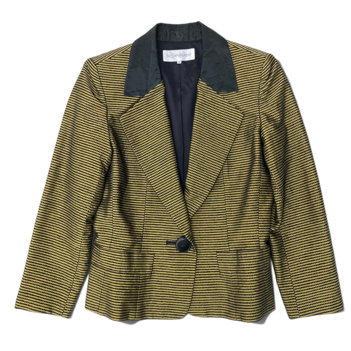 86i15 YVES SAINT LAURENT イヴサンローラン テーラードジャケット ストライプ柄 異素材切替 サイズ36 ブラック イエロー レディースo07t