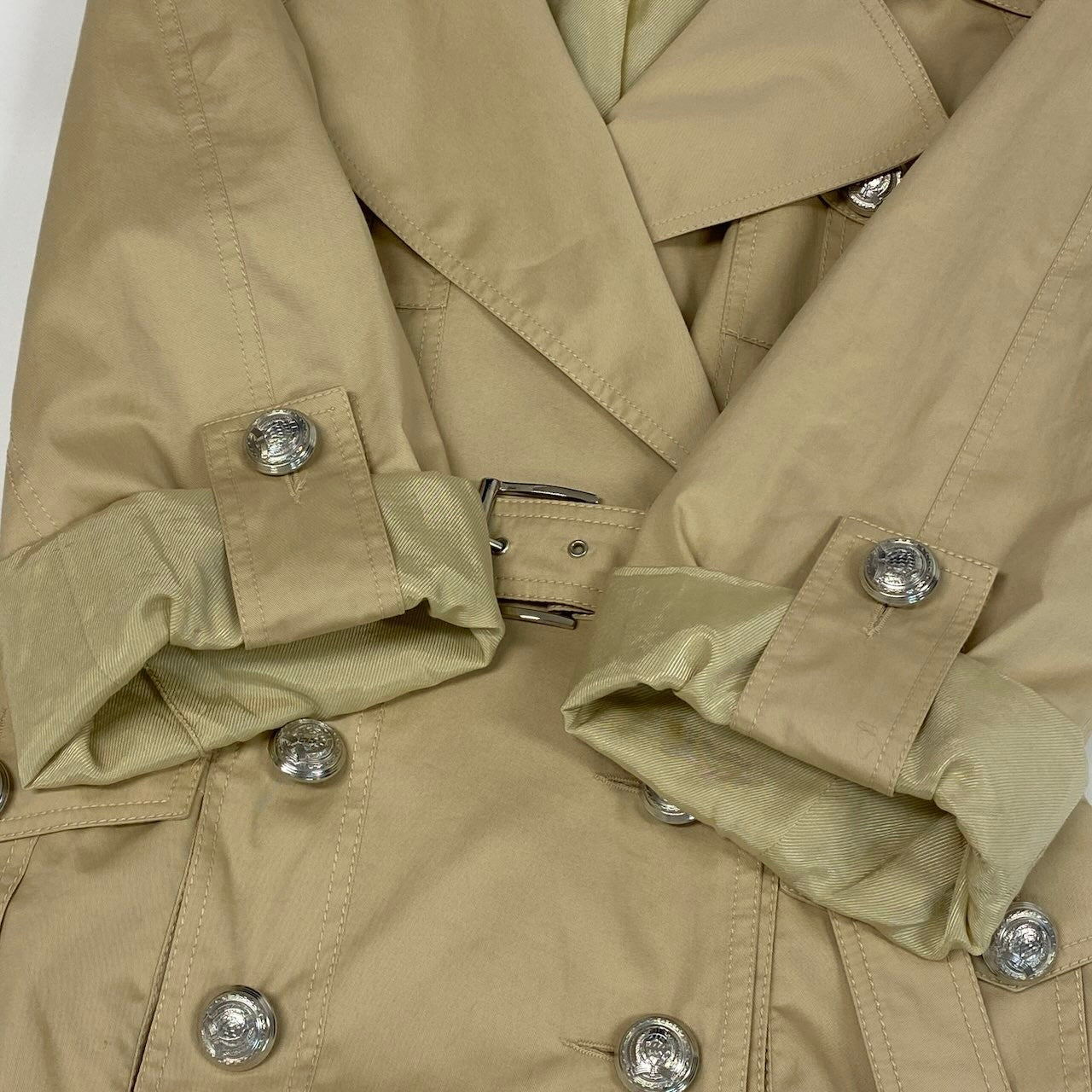 Ec24 BALMAIN バルマン ショートトレンチコート Short Trench Coat サイズ38 ベージュ スプリングコート 銀ボタンt18r