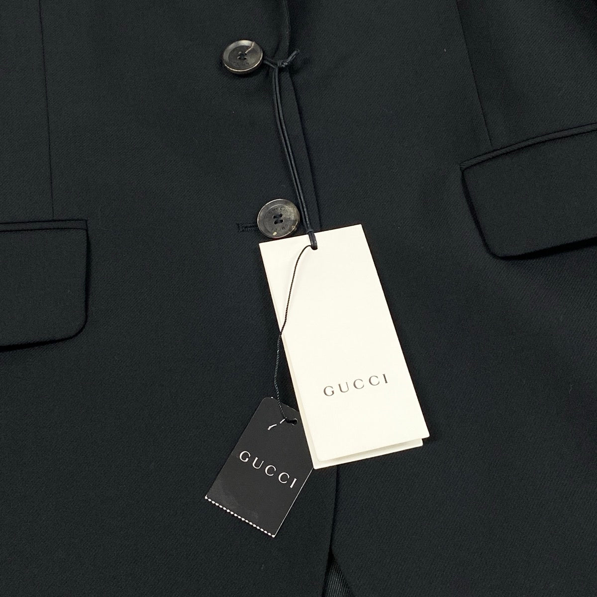 i19 E タグ付 GUCCI グッチ GUCCI UNIFORM テーラードジャケット ピークドラペル 40 ブラック ウール レディースo07t