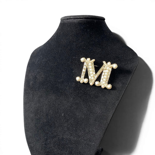 g9 《極美品》 Max Mara マックスマーラ クリスタル × パール ブローチ Crystal × Pearl Broach ゴールドカラーメタル Gold Collar Metalt18r