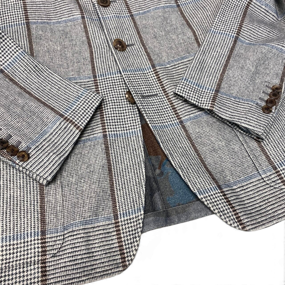 28j16 【極美品】 HERMES エルメス 20年 テーラードジャケット アンコンジャケット グレンチェック サイズ52 グレー系 メンズ 紳士服u02t