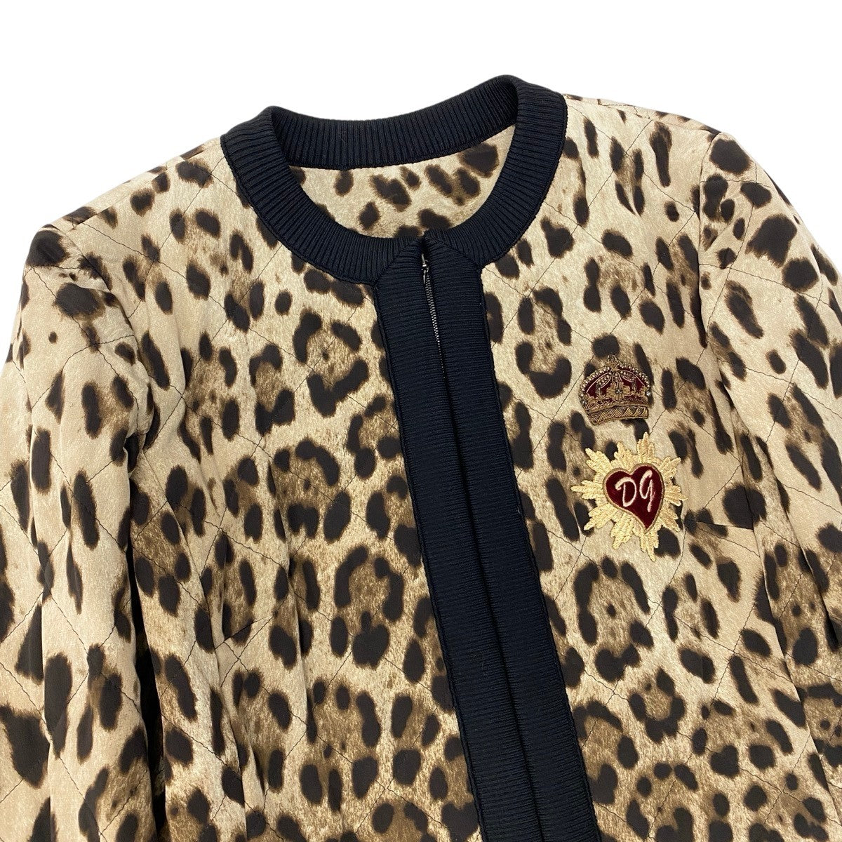 Ie28 【美品】 DOLCE&GABBANA ドルチェアンドガッバーナ レオパード柄 キルティングジャケット ブルゾン サイズ38 ベージュ レディース 女性服u02t