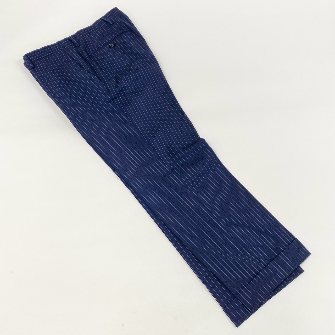 75i8 《美品》 LARDINI ラルディーニ ブートニエール付 セットアップ スーツ ストライプ柄 イタリア製 JH801AQ 48 ネイビー ウール メンズo07t