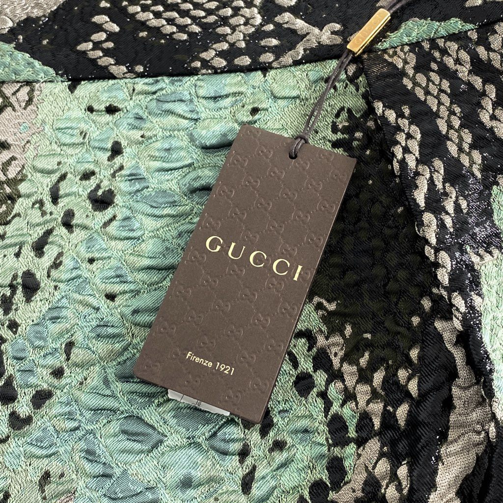 47f19 《極美品》 GUCCI グッチ ラメ刺繍 パイソンスカート 38 グリーン系 イタリア製 タグ付き