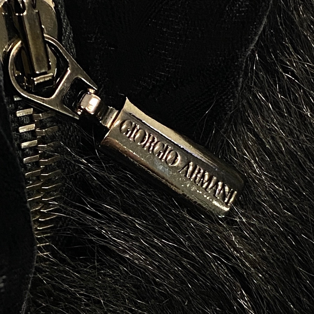 14f10 GIORGIO ARMANI ジョルジオアルマーニ ラムファー フルジップジャケット ベロア切替 サイズ42 ブラック レディース 女性用u02t