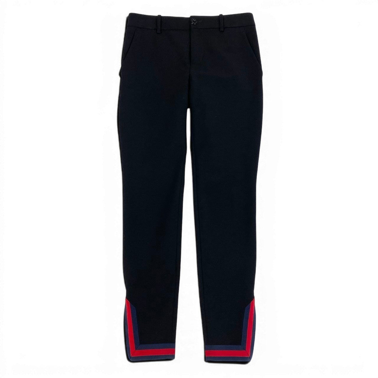 Id23 GUCCI グッチ 裾ジップ テーパードパンツ シェリーライン ストレッチ素材 サイズ36 ブラック レディース 女性用o07t