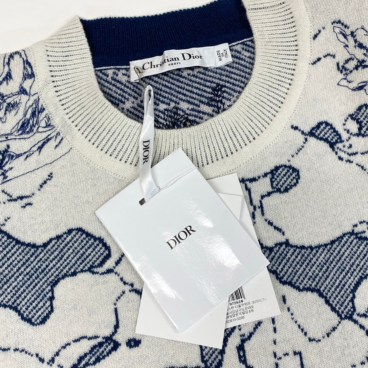 Ef6 Christian Dior クリスチャンディオール AROUND THE WORLD KNIT カシミヤ混 ニットセーター 刺繍 044S50AM007 サイズ40 ネイビー ホワイト レディースk02i
