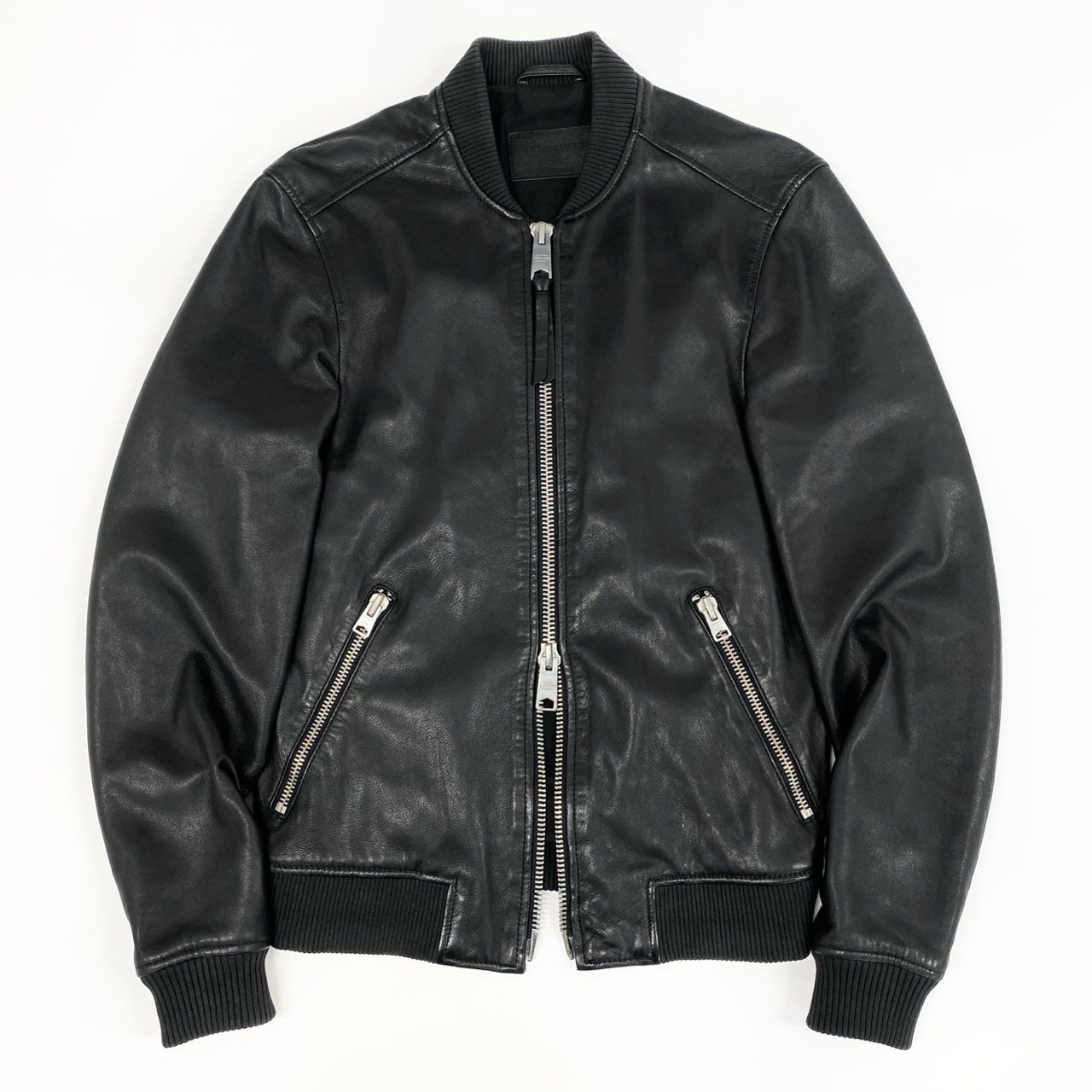 71f27 ALLSAINTS オールセインツ シングルライダース ライダースジャケット レザージャケット ダブルジップアップ XXS 実寸S相当 ブラック 羊革 メンズ 男性用