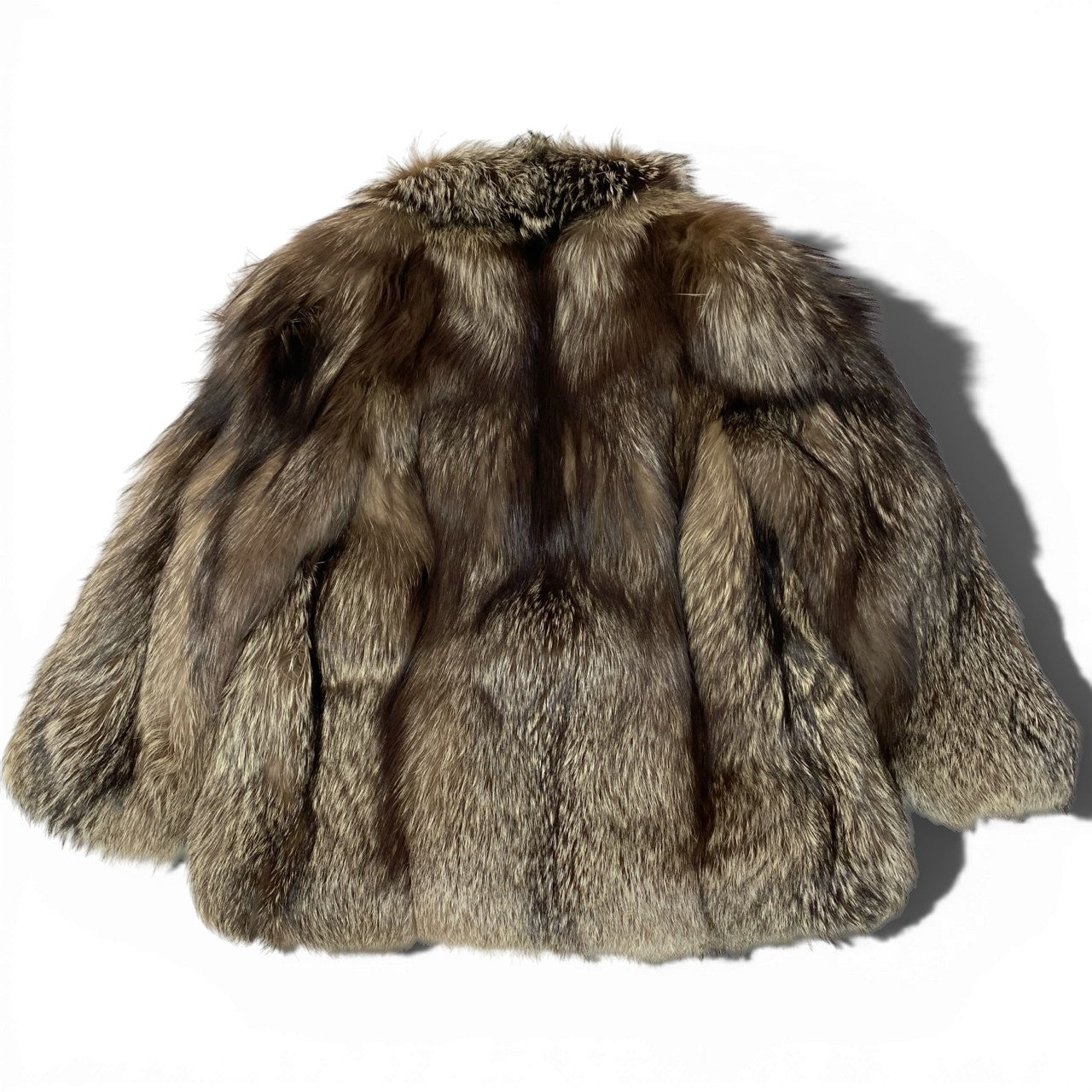 42a23 シルバーフォックス 極厚 ファーコート サイズ13 茶系 本毛皮 Silver Fox Fur Coatt18r
