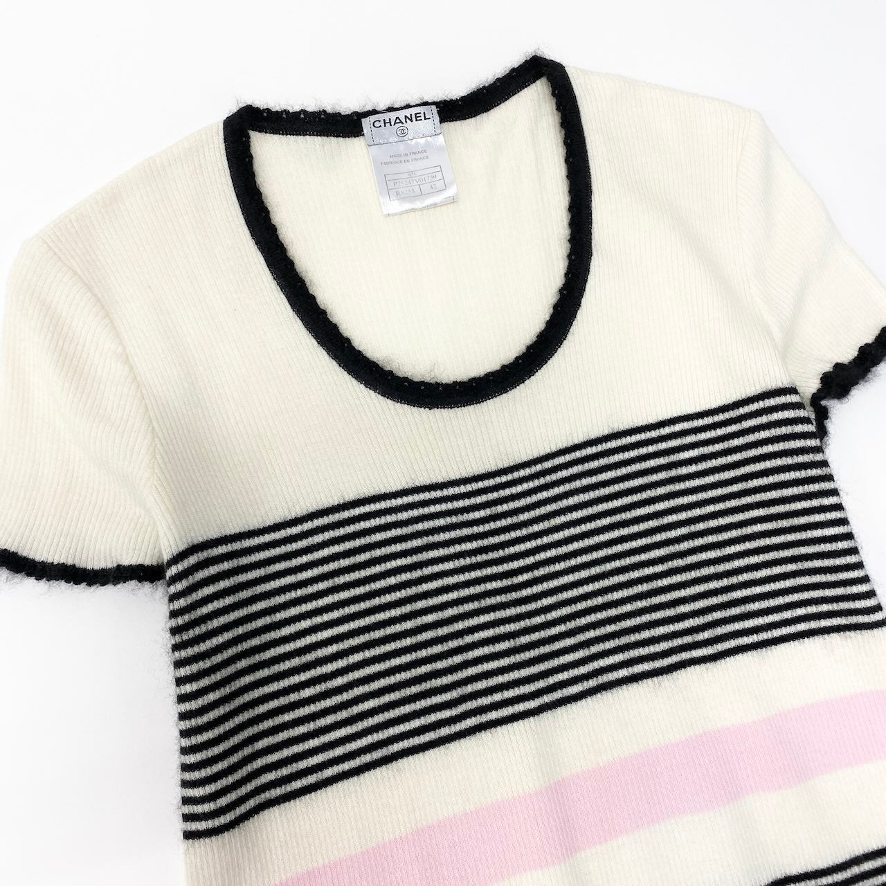 46c24 CHANEL シャネル 半袖ニットセーター 05C カシミヤ混 ボーダー ココマーク P25247V01759 42サイズ マルチカラー レディース 女性用o07t