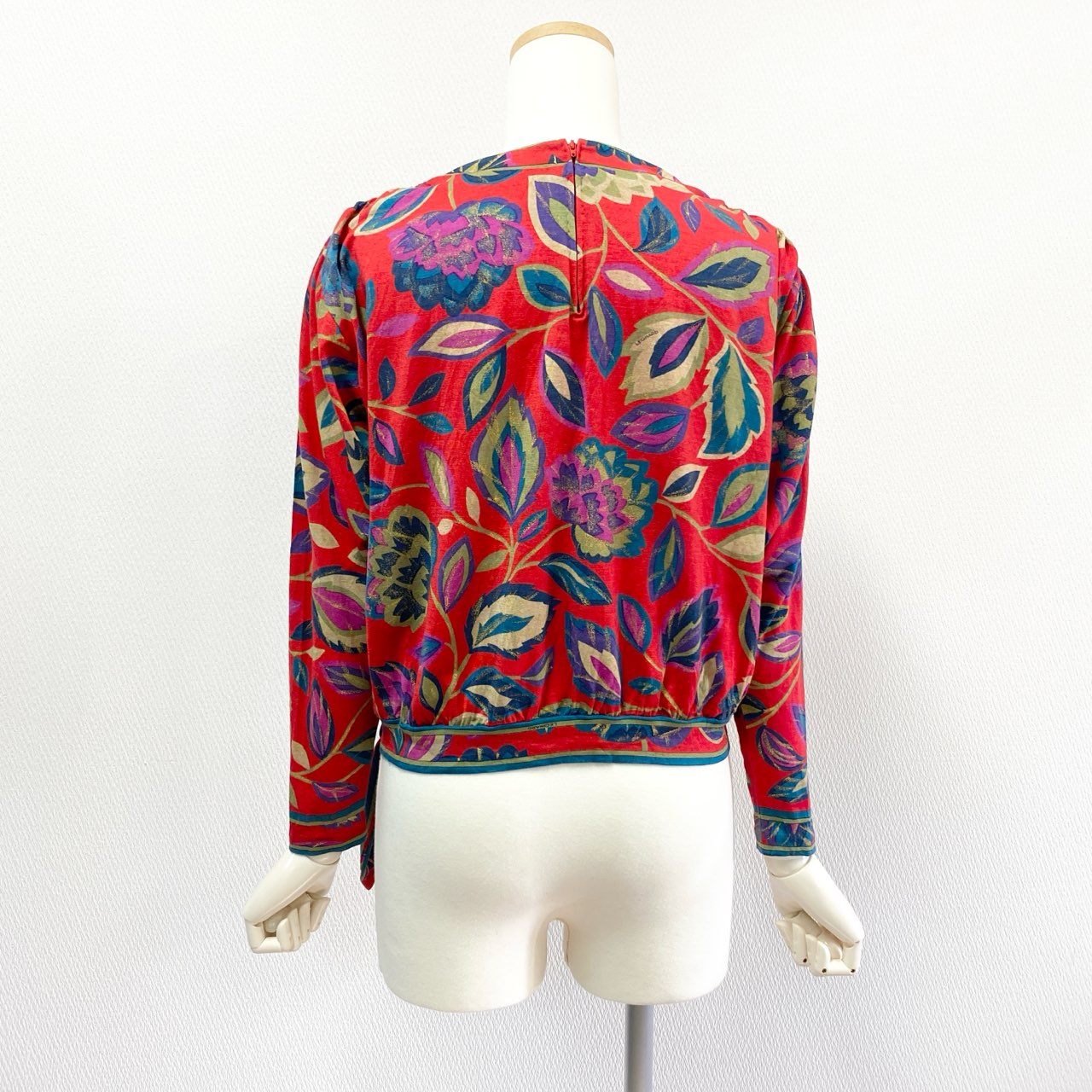 3K18 LEONARD レオナール 長袖カットソー ドルマンスリーブ 花柄プリント 裾リボン レディース 女性用 M レッド ウールシルクu02t