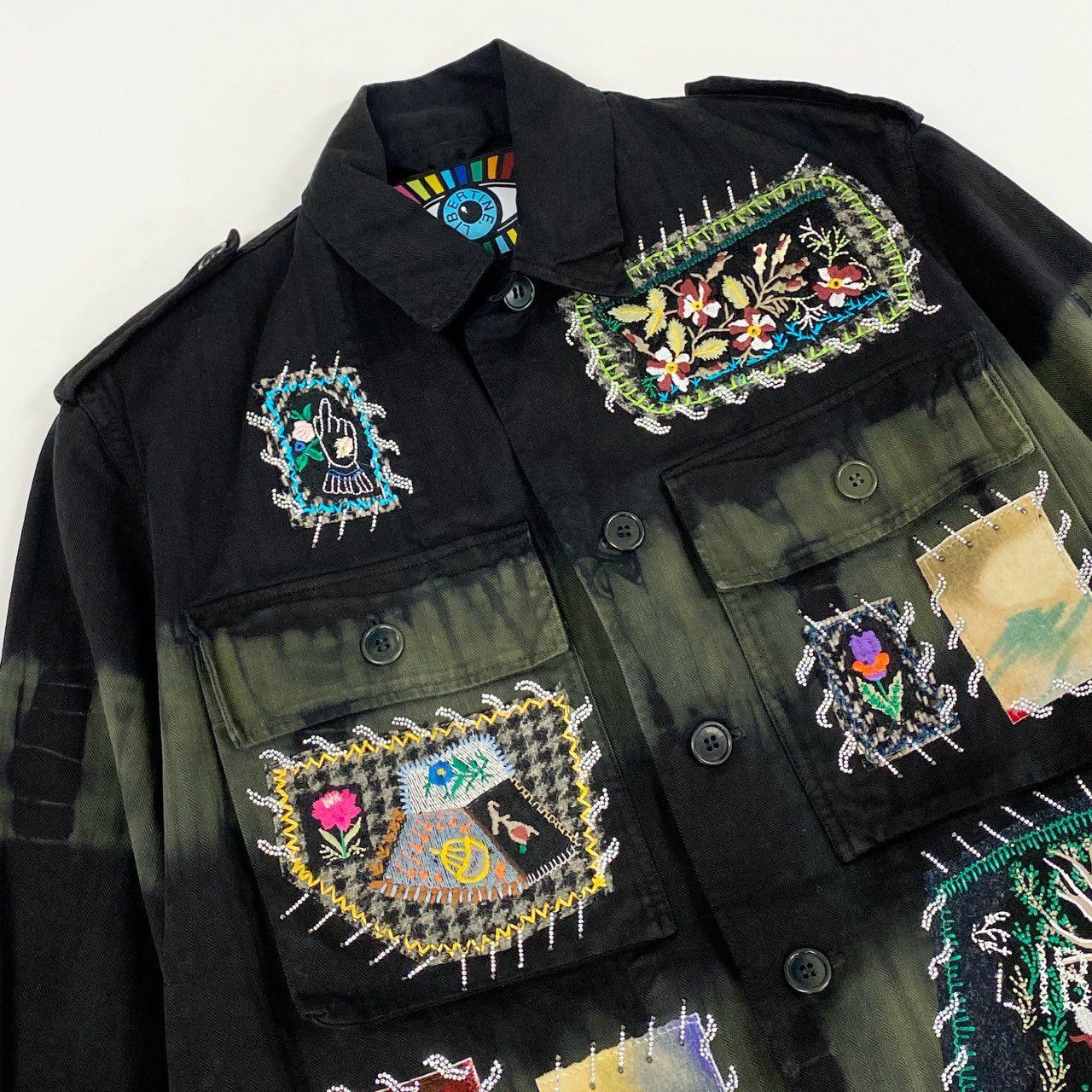 63k27 LIBERTINE リバティーン Printed Utility Jacket パッチワーク 染めジャケット M ブラック カーキ フィールドジャケット ミリタリー