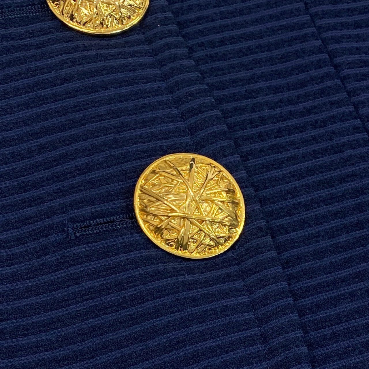 4b4 Vintage Yves Saint Laurent ヴィンテージ イブサンローラン YSL 金ボタン ノーカラー ジャケット Collarless Long Sleeve Jacket Gold Buttons 34 ネイビー コットン レディースo07t