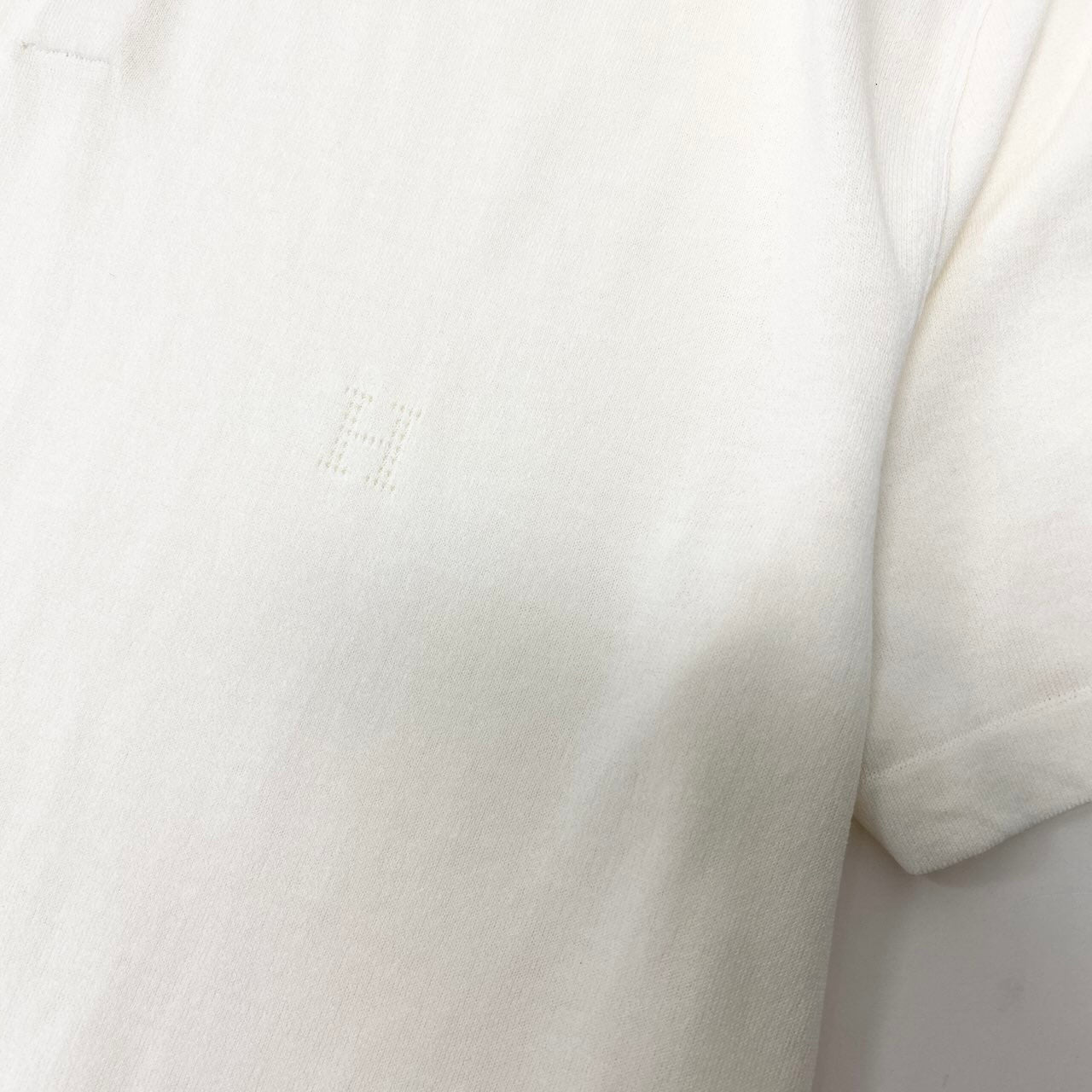 Md22 HERMES エルメス 半袖ニットポロシャツ コットンニット トップス イタリア製 Lサイズ ホワイト コットン100％ メンズ 男性用t18r