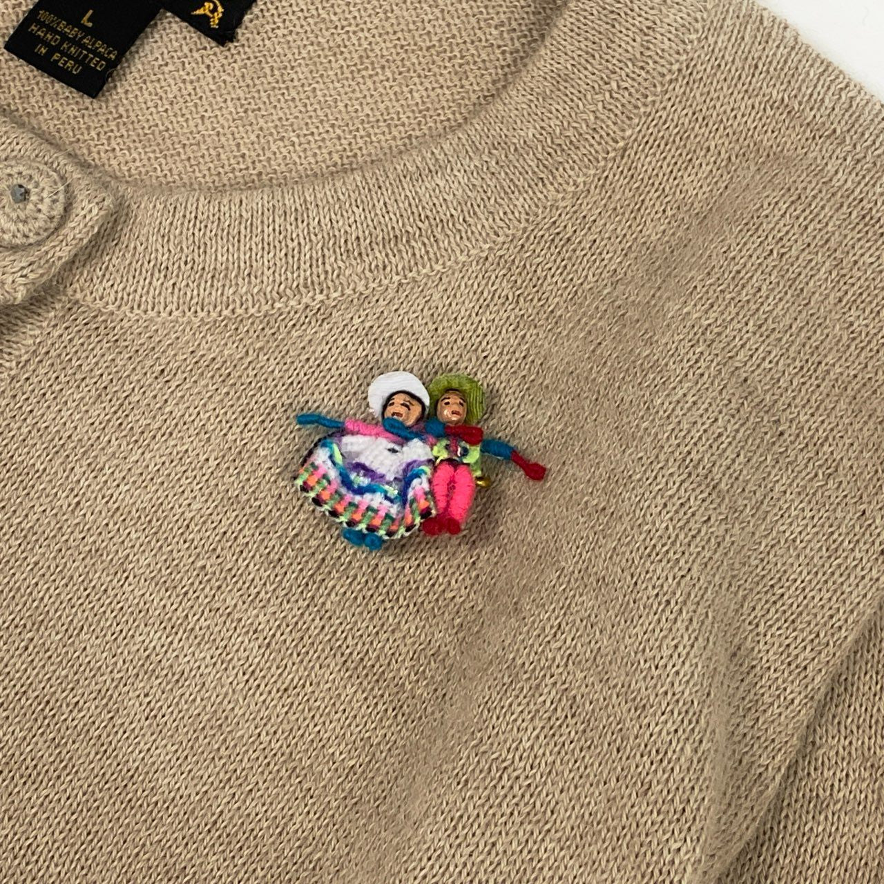 63d13 ROYAL ALPACA ロイヤルアルパカ ニットカーディガン ロングスリーブ レディース 女性用 サイズL ベージュ ベビーアルパカ100％ レディース 女性用u02t