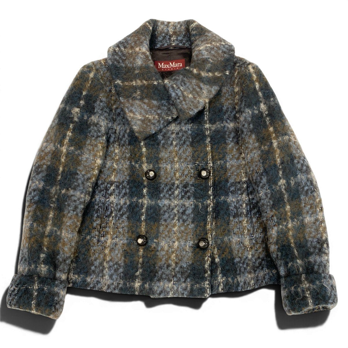 46f11 Max Ｍara STUDIO マックスマーラ ストゥディオ ダブルブレスト ウールジャケット ハーフコート チェック柄 サイズ44 マルチカラー レディース 女性用u02t