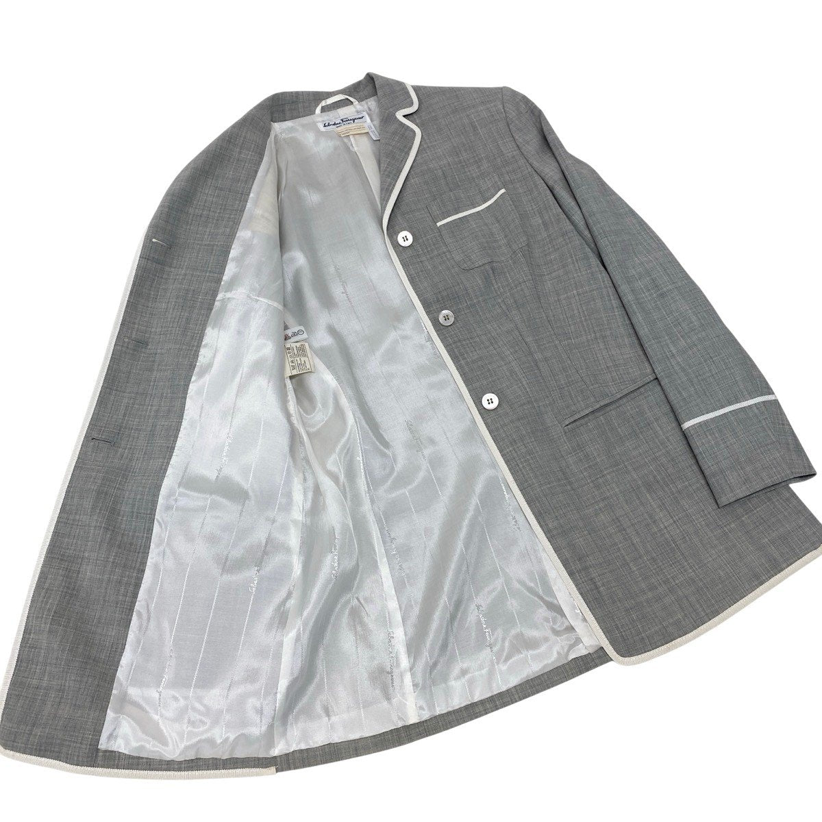 Eh10 Salvatore Ferragamo サルヴァトーレフェラガモ テーラードジャケット ジャケットコート ライトグレー レディースo07t