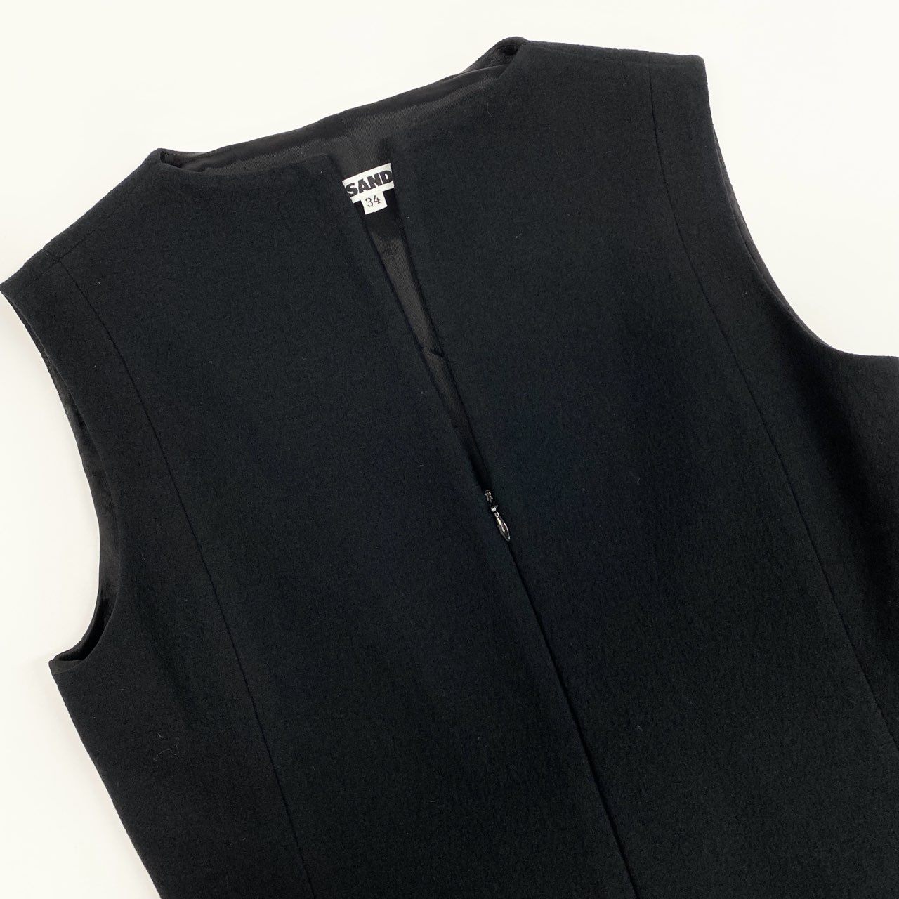 75a19 JILSANDER ジルサンダー ノースリーブ ウールジャケット フロントジップ ベスト ウールカシミヤ混 Vネック レディース 女性用 サイズ34 ブラックu02t