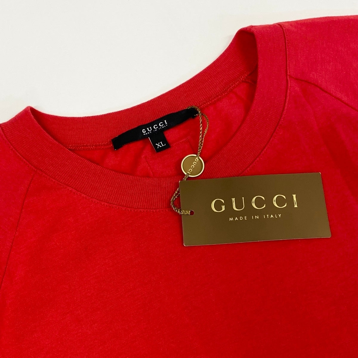 Ee29 【タグ付】 GUCCI グッチ サイドリボン クルーネック 半袖Tシャツ サイズXL レッド コットン100％ レディース 女性服u02t