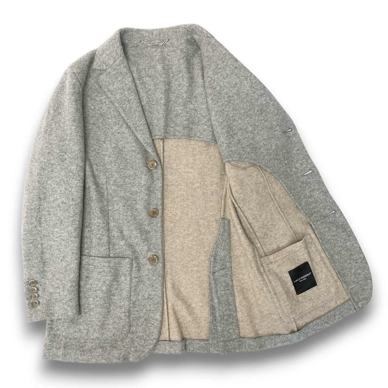 36c10【美品】ENRICO MANDELLI エンリコマンデッリ カシミヤテーラードジャケット ブレザー アウター 50サイズ グレー メンズ 男性用o07t