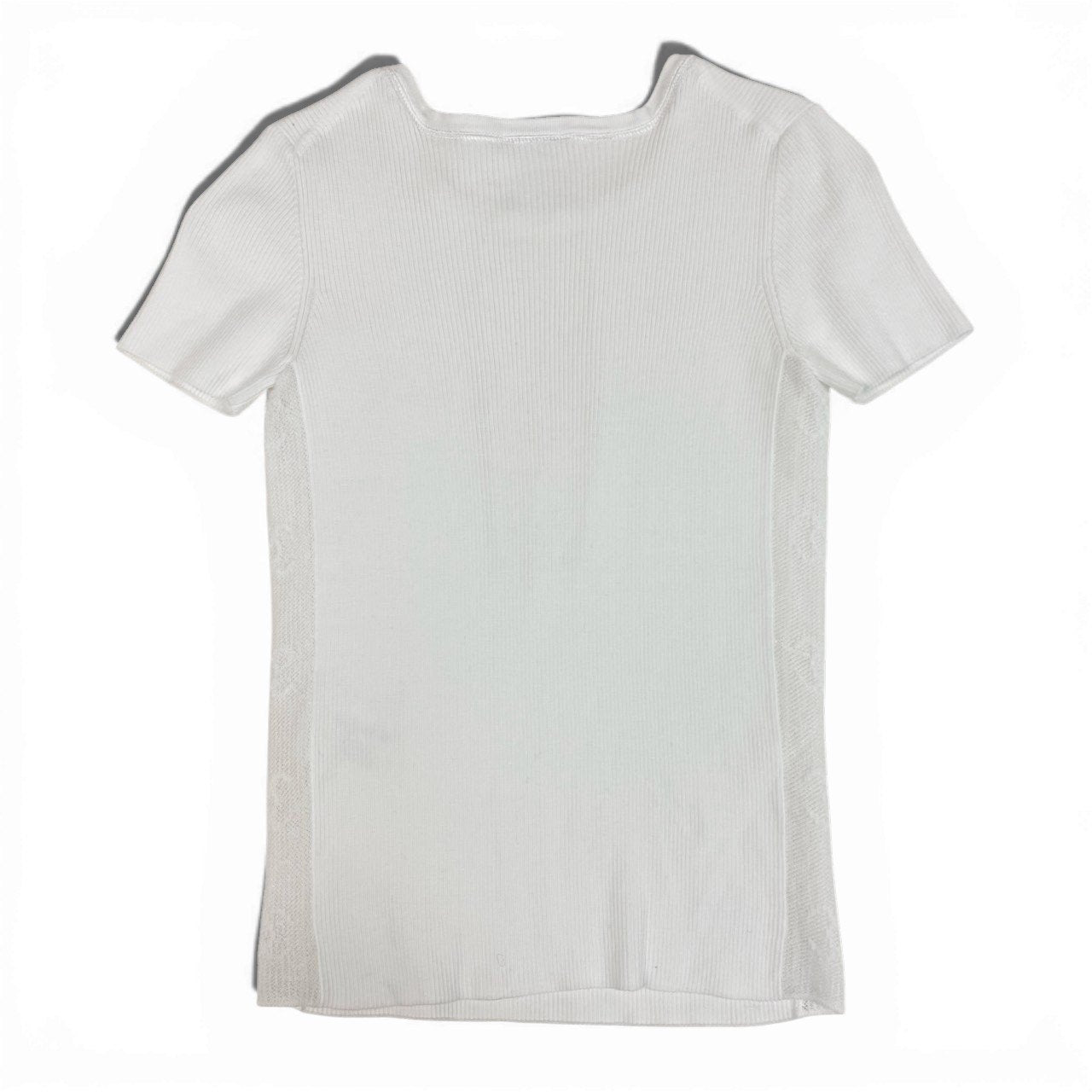 Cb19 CHANEL シャネル P20589 2003年 ジャガード ココマークロゴ リブニット 半袖タイトニット サイズ34 ホワイト レディース トップスta1