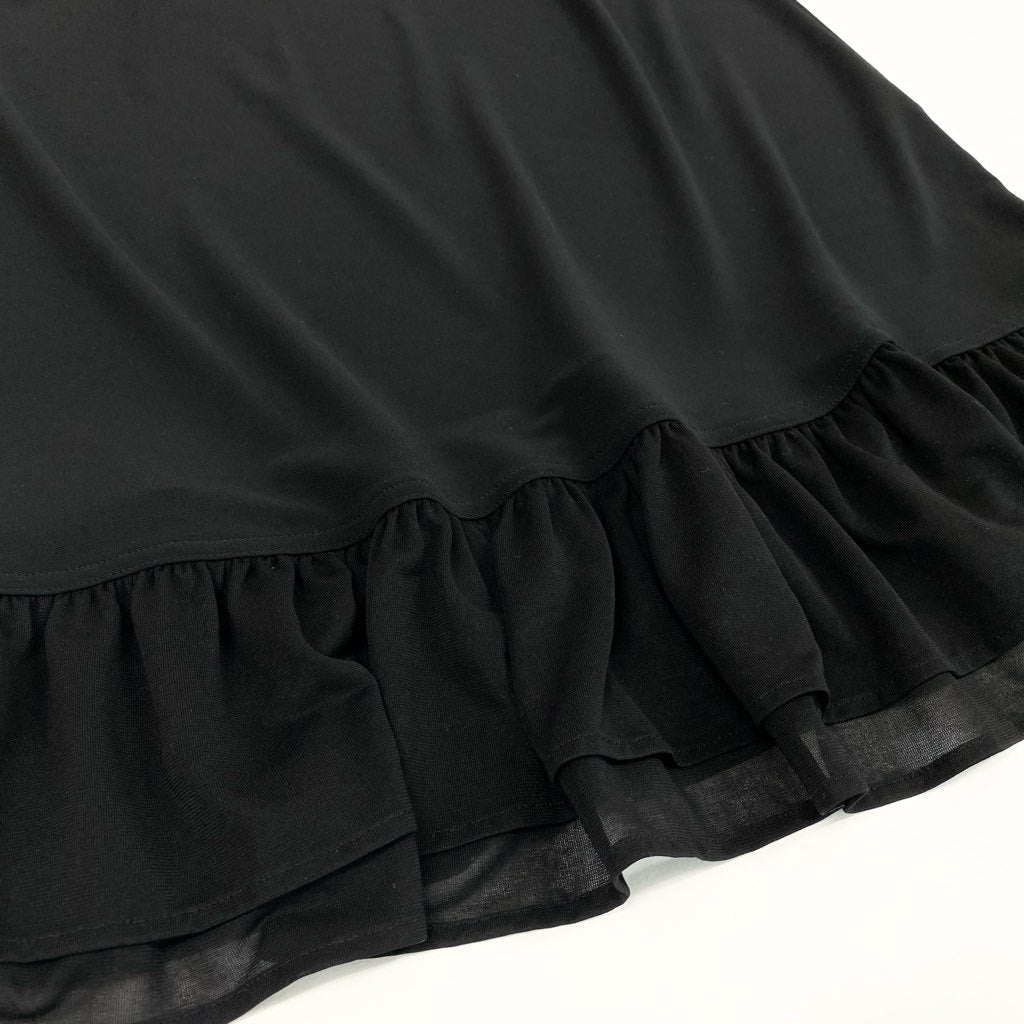 83L22 【美品】TOKUKO 1er VOL トクコプルミエヴォル ノースリーブチュニック ノースリーブカットソー フリル ストレッチ素材 9サイズ ブラック レディースu02t