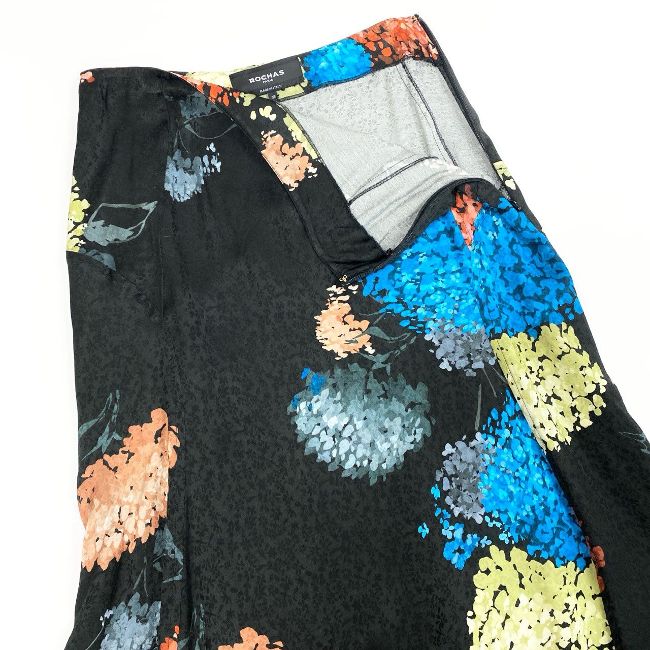 Eb10 【新品保管品】ROCHAS ロシャス 2024 フローラルプリント フレアスカート 38サイズ ブラック レディース 女性用k02ik02i