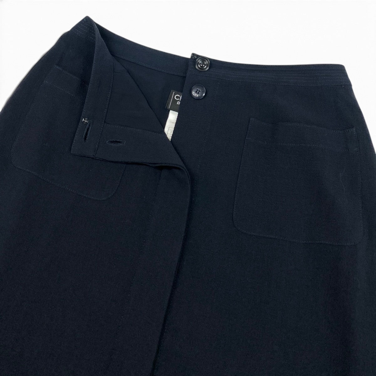 i19 CHANEL 1999年 スカート ポケット ココマーク 40サイズ ダークネイビー ウール100％ レディース 女性用u02t