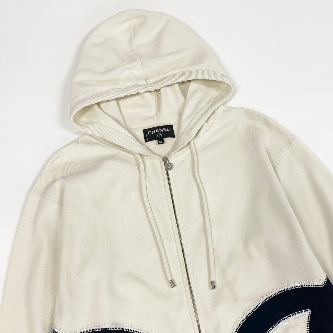 Ce1 CHANEL シャネル ココマーク ダブルジップパーカー ビッグロゴ  P58279K07662 サイズ36 ホワイト レディース 女性服k02i
