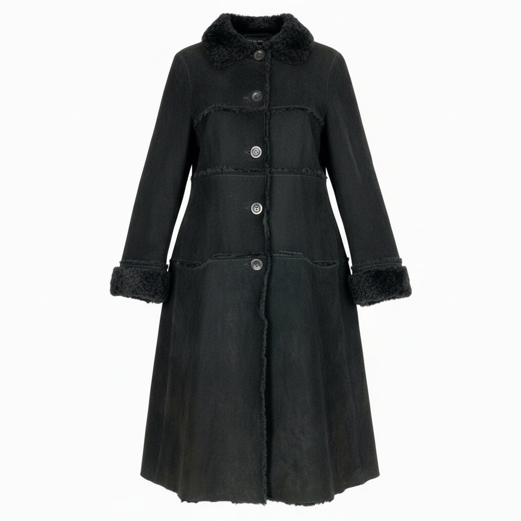 20a13 FENDI フェンディ ムートンコート レザーコート イタリア製 Mouton Leather Long Coat レディース 女性用 ブラックt18r
