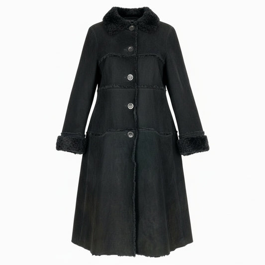 20a13 FENDI フェンディ ムートンコート レザーコート イタリア製 Mouton Leather Long Coat レディース 女性用 ブラックt18r