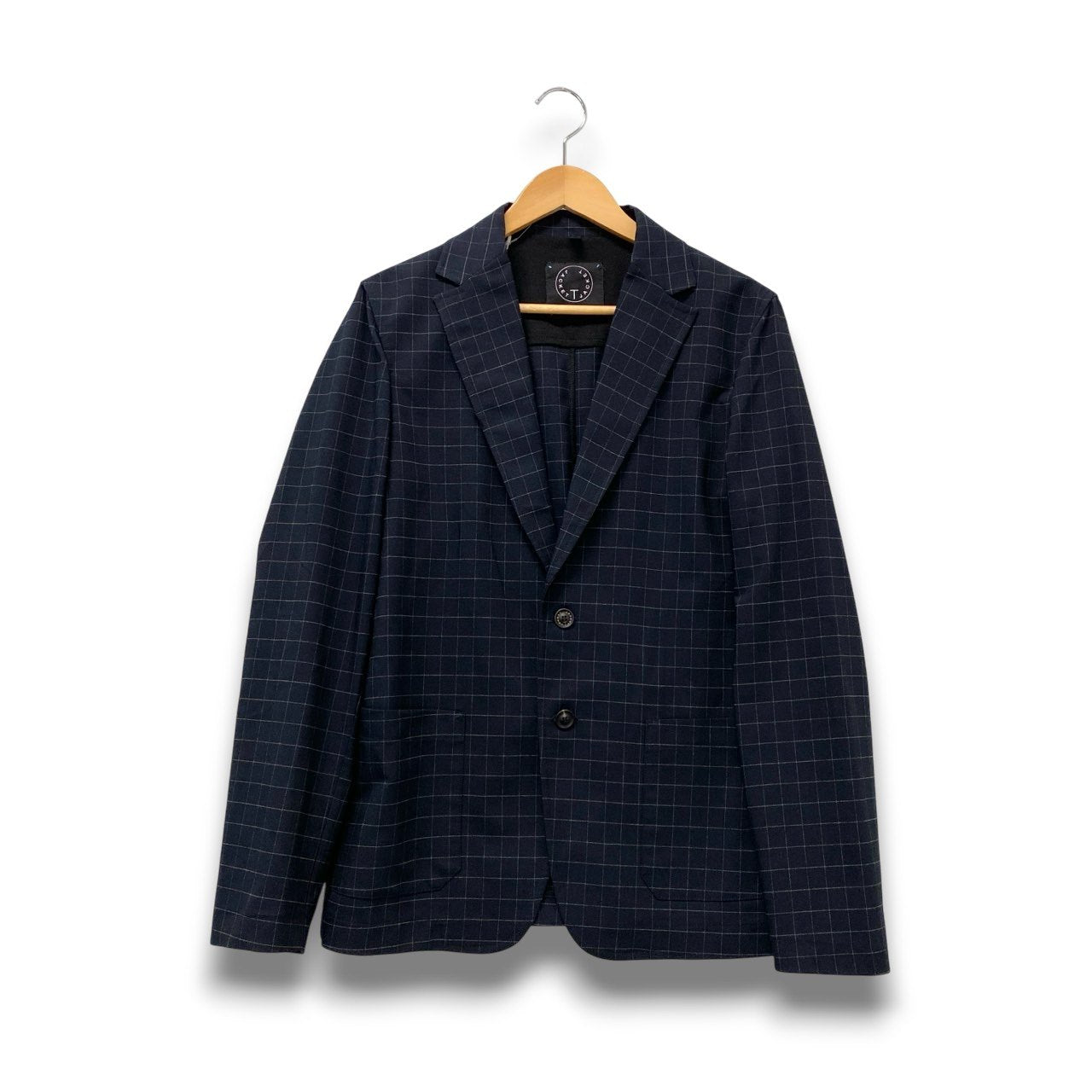 45c6 【美品】T-JACKET ティージャケット テーラードジャケット ブレザー 格子柄 チェック柄 51G419J Lサイズ ネイビー メンズ 男性用u02t