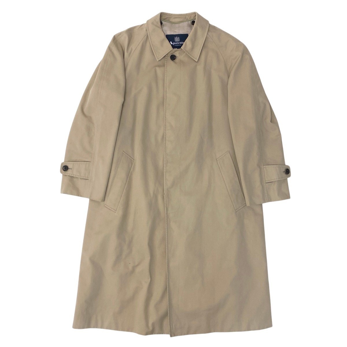 52h18 Aquascutum アクアスキュータム 英国製 ライナー付 ステンカラーコート ロングコート 40S ベージュ メンズu02t