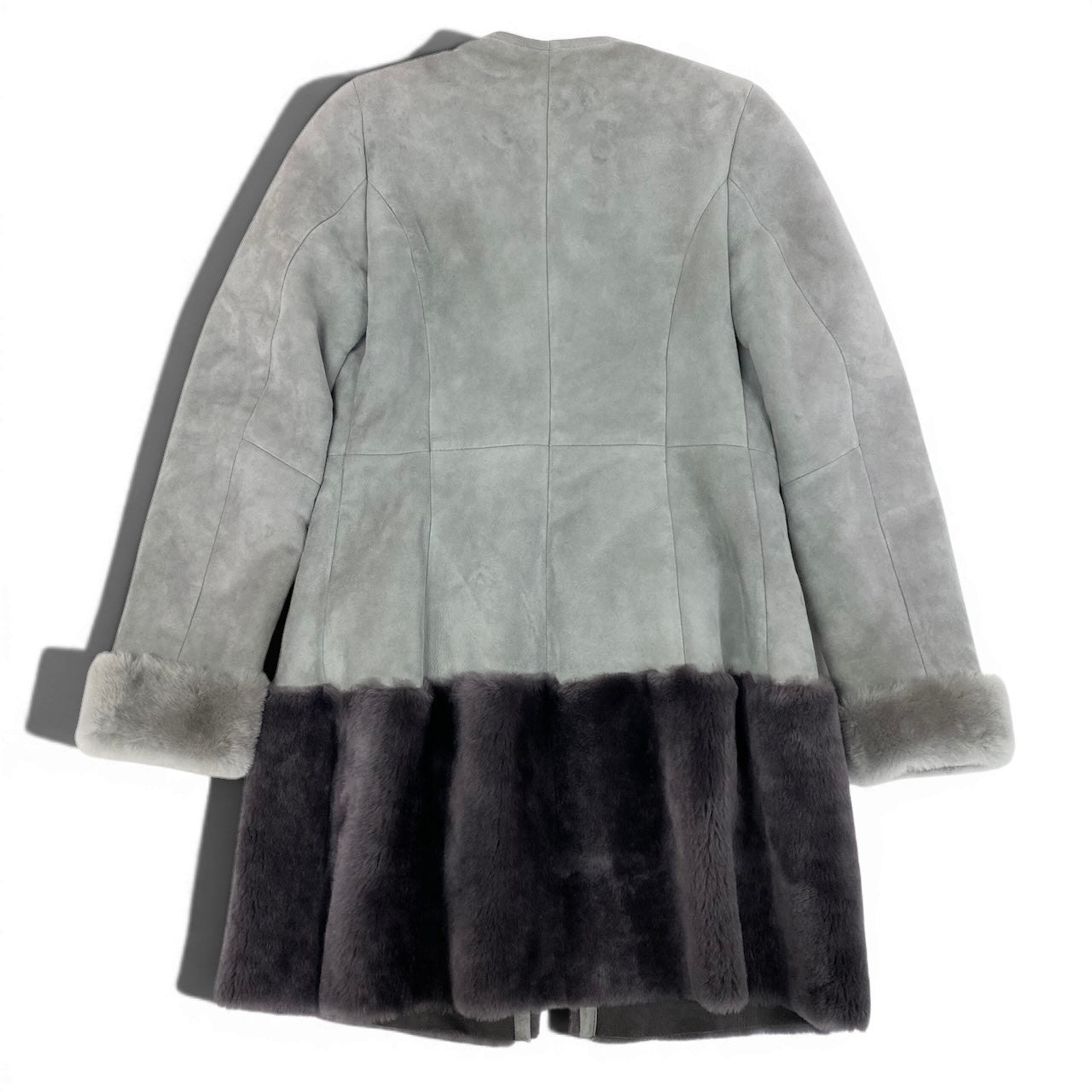 44d27 Deri Sarayi デリサライ ムートンコート ノーカラーコート ITサイズ42 グレー シアリング レディース 女性服u02t