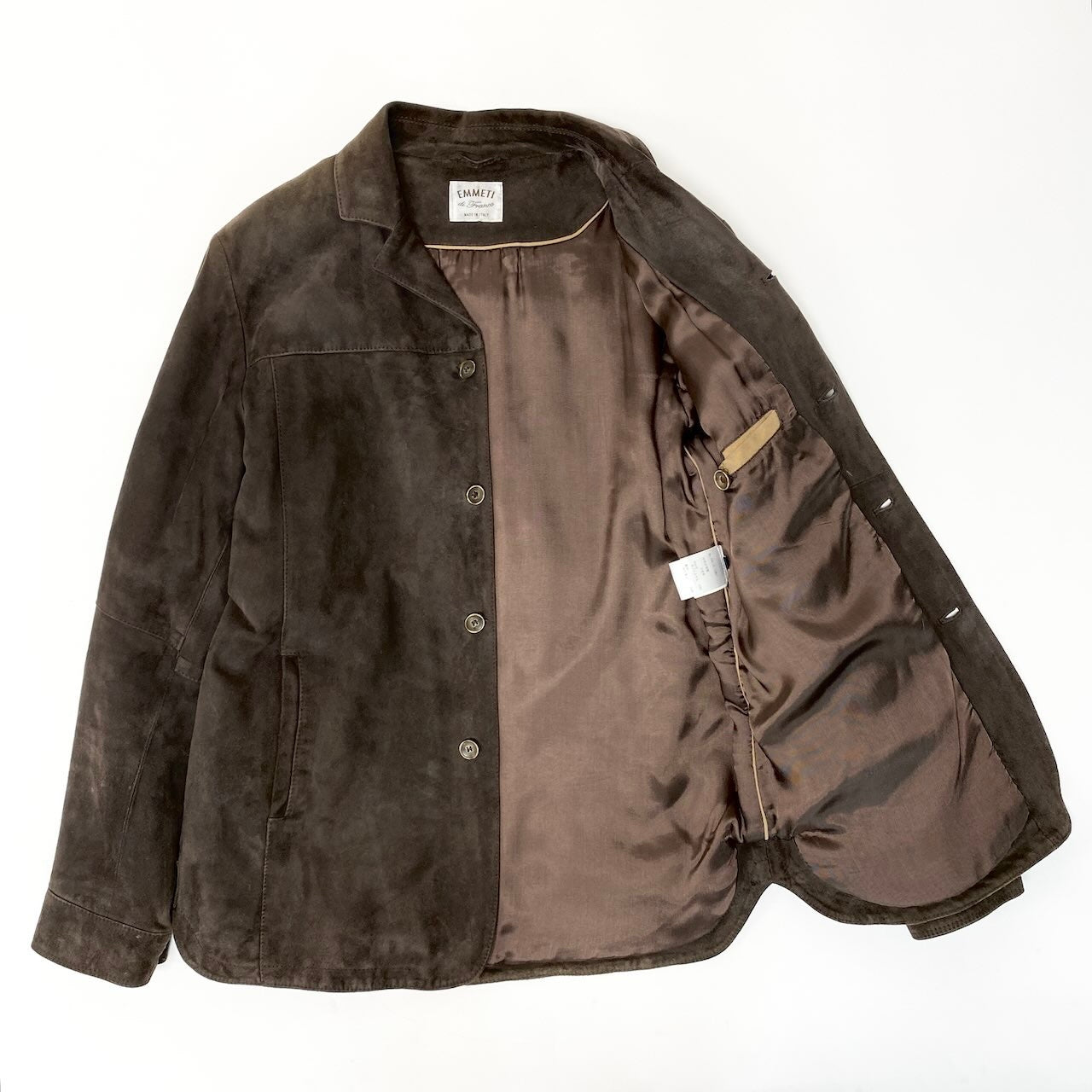 83c27 EMMETI エンメティ スウェードジャケット レザージャケット PARIDE アウター イタリア製 46サイズ ブラウン 山羊革 メンズ 男性用o07t