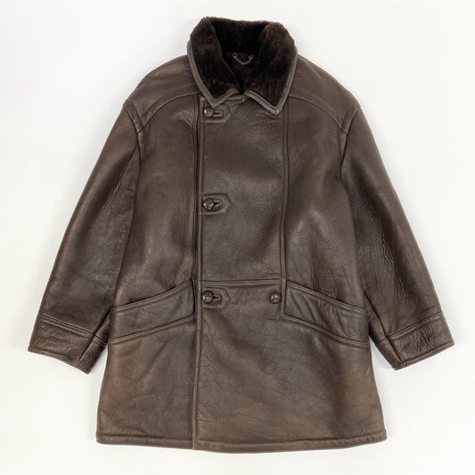 13j29 WOOLEA ムートンジャケット コート リアルラムスキン 羊革 42サイズ ブラウン メンズu02t
