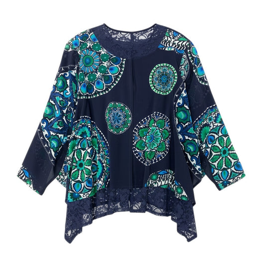 14c5 TOKUKO 1er VOL トクコプルミエヴォル レースカーディガン 薄手 異素材切替 フラワープリント 花柄 レディース 女性服 ネイビー サイズ9u02t