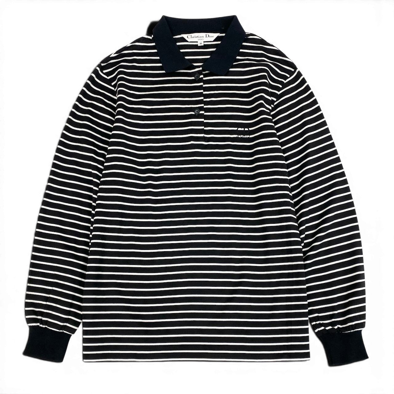 Ig6 Christian Dior SPORTS クリスチャンディオール ロングスリーブ ポロシャツ ボーダー柄 サイズM ブラック ホワイト コットン100％ レディースo07t