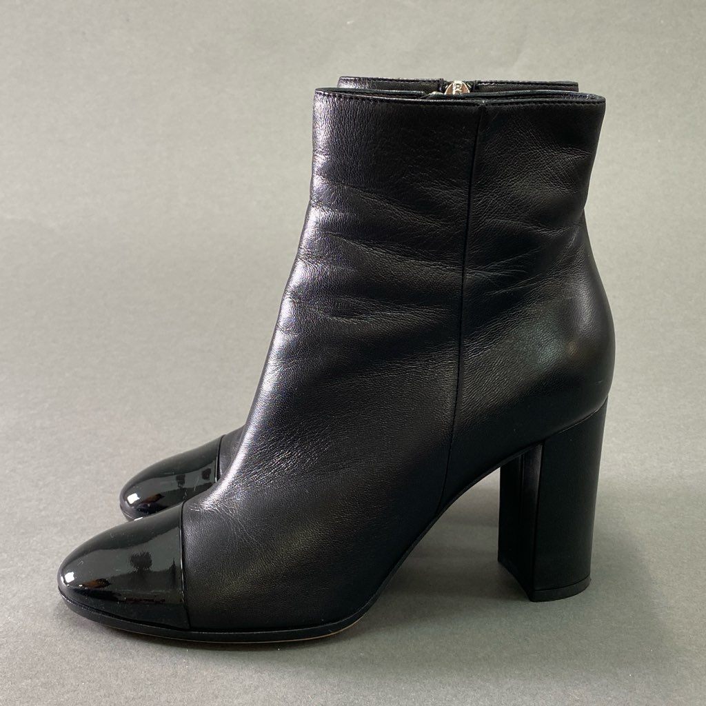 2f7 【イタリア製】 Gianvito Rossi ジャンヴィットロッシ トゥ切替 サイドジップブーツ ブーティ サイズ36 1/2 ブラック レディース 女性用 チャンキーブーツ