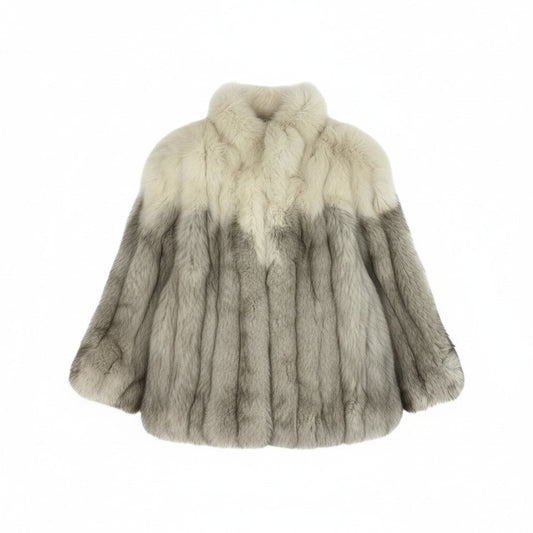 54L4 JINDO SAGA FOX サガフォックス 銀サガ ブルーフォックス セミロングコート サイズL ホワイト 最高級本毛皮 FOX FUR リアルファーt18r